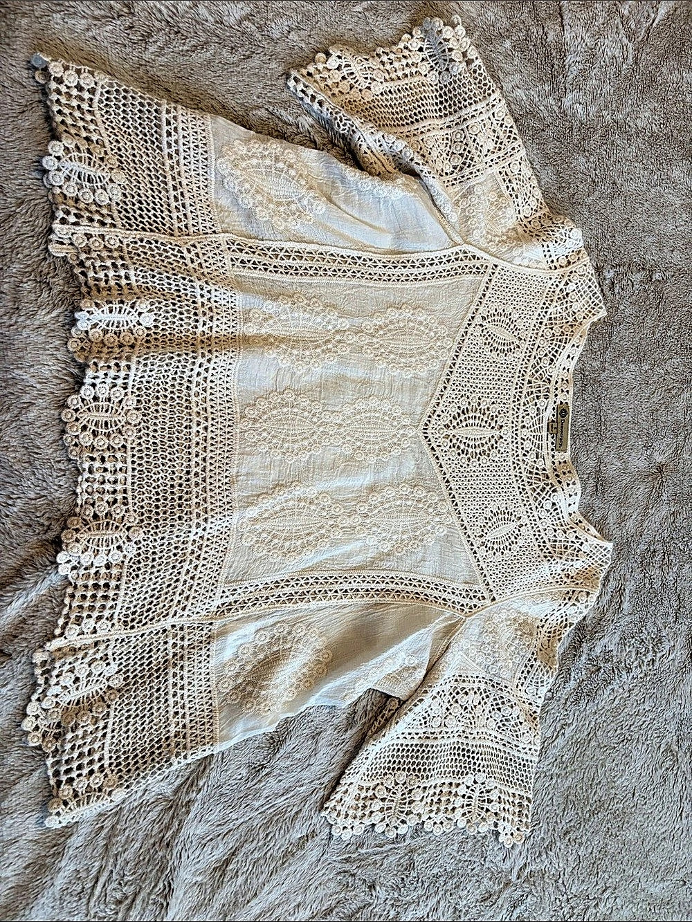 Democracy Lace Blouse in Cream & White Size Medium Like New